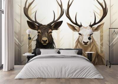 A couple of deer standing next to each other. AI. Wall mural