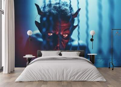 A devil looking through a cage, AI Wall mural