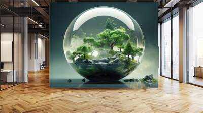 A glass sphere with a forest inside, AI Wall mural