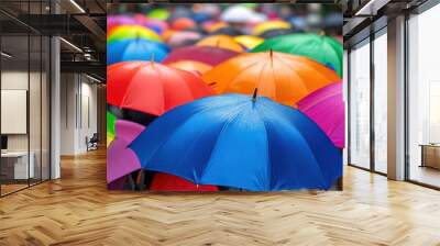 A group of a bunch of people with colorful umbrellas, AI Wall mural