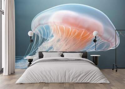 A jellyfish is floating in the water with its tentacles out, AI Wall mural