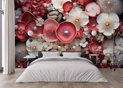 A large group of red and white flowers, AI Wall mural