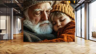 A man and a little girl sleeping together on the couch, AI Wall mural