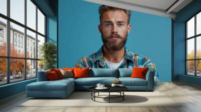 A man with a beard and plaid shirt posing for the camera, AI Wall mural