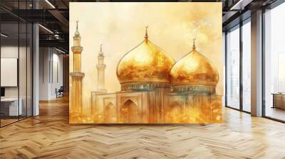 A painting of a large building with two gold domes, AI Wall mural