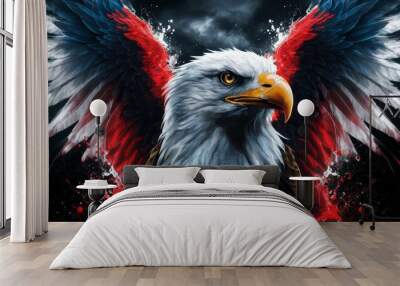 A painting of an eagle with red, white and blue feathers, AI Wall mural