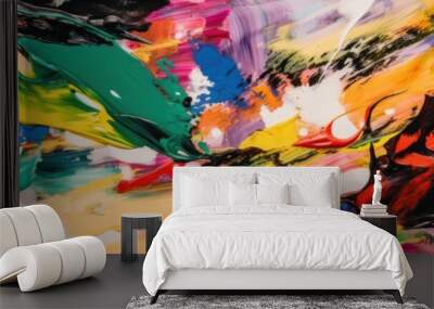 A painting with many colors of paint on it. AI generative image. Wall mural