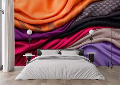 A pile of different colored fabric with a variety of patterns, AI Wall mural