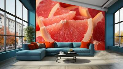 A pile of sliced grapefruits are piled on top of each other, AI Wall mural