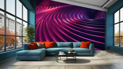 A purple and pink swirl of lines on a black background, AI Wall mural