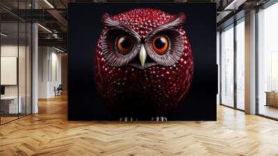 A red owl statue with orange eyes and a black background, AI Wall mural