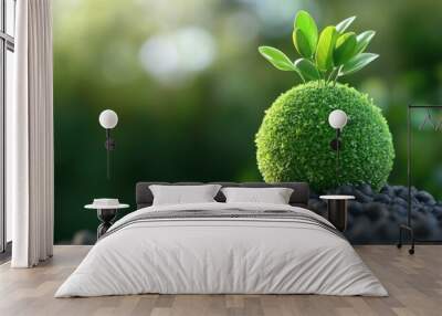 A small green plant sitting on top of a pile of rocks, AI Wall mural