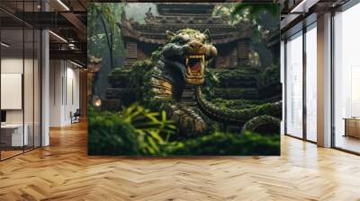 A statue of a snake in a jungle. Generative AI image. Wall mural