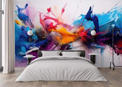 Abstract painting with colorful paint splashes, AI Wall mural