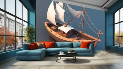 Small wooden fisherboat, 3d isometric reference model, AI generated Wall mural