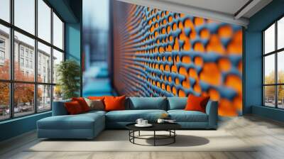 Vibrant orange and blue abstract wall with geometric patterns, AI Wall mural