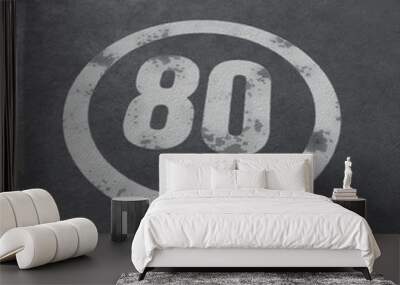 80 speed limit. Sign painted on asphalt. 3d illustration Wall mural