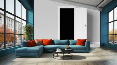 Door opened to dark room. Mockup. Template. Wall mural