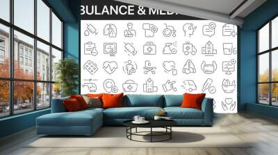 Ambulance and medical line icons collection. Big UI icon set in a flat design. Thin outline icons pack. Vector illustration EPS10 Wall mural