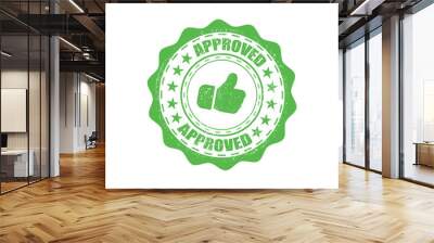 Approved green rubber stamp with grunge in a flat design Wall mural