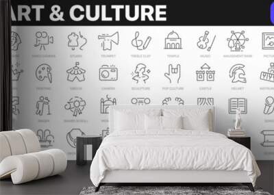 Art and culture line icons collection. Museum, history, buildings, music, entertainment icons. UI icon set. Thin outline icons pack. Vector illustration EPS10 Wall mural