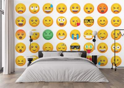 Big set of 100 emoticon smile icons. Cartoon emoji set. Vector emoticon set Wall mural