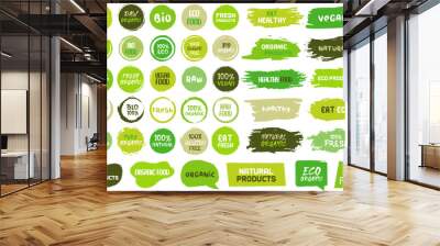 Big set of grunge healthy eating food badges, tag and frames Wall mural