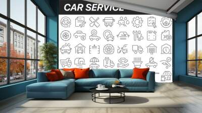 Car service line icons collection. Big UI icon set in a flat design. Thin outline icons pack. Vector illustration EPS10 Wall mural