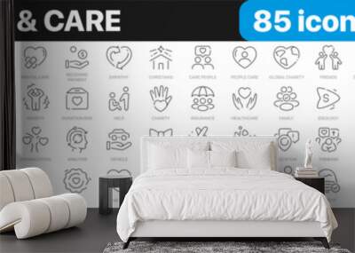 Charity and care line icons collection. Positive, donation, organization, donor icons. UI icon set. Thin outline icons pack. Vector illustration EPS10 Wall mural