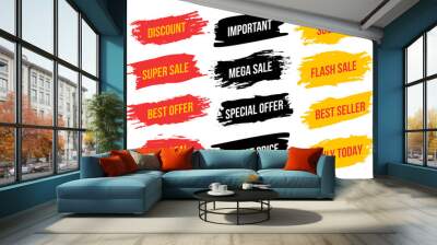 Collection of label banners ink brush strokes for sale. Vector illustration Wall mural