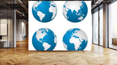 Earth globe revolved in four different stages. Vector illustration Wall mural