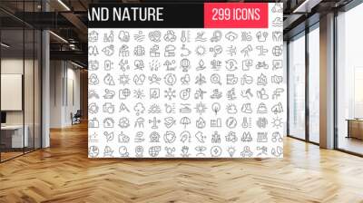 Environment and nature linear icons collection. Big set of 299 thin line icons in black. Vector illustration Wall mural