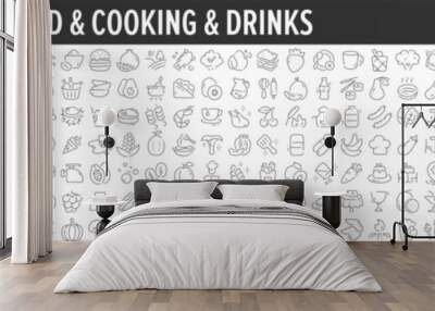 Food, Cooking and Drinks linear icon collection. Big set of 245 Food, Cooking and Drinks icons. Thin line icons collection. Vector illustration Wall mural