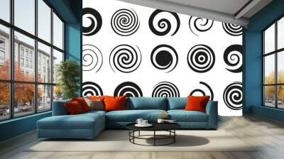 Funnel or swirl icons. Black vortex logo. Set of spiral element. Funnel icon collection Wall mural