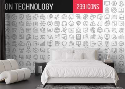 Information technology linear icons collection. Big set of 299 thin line icons in black. Vector illustration Wall mural