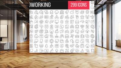 Office and coworking linear icons collection. Big set of 299 thin line icons in black. Vector illustration Wall mural