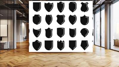 Protection shield icons. Set of shield icons in black. Vector illustration Wall mural