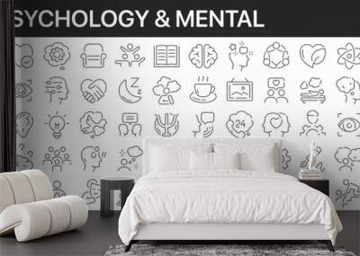 Psychology and mental line icons collection. Big UI icon set in a flat design. Thin outline icons pack. Vector illustration EPS10 Wall mural