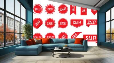 Red labels, red isolated on white background, vector illustration Wall mural