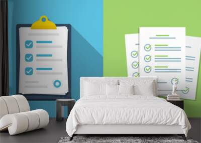 Set of checklist document icons in a flat design. Audit document collection Wall mural