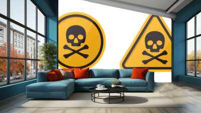 Set of danger hazard sign with skull and crossbones in different shapes in orange Wall mural