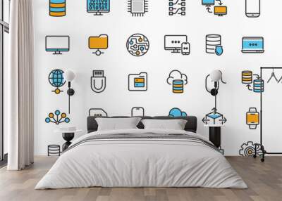 Set of linear computer technology icons. Database icons in simple design. Vector illustration Wall mural