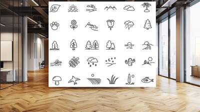 Set of linear nature icons. Landscape icons in simple design. Vector illustration Wall mural