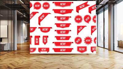 Set of new labels in red isolated on white background. Vector illustration Wall mural