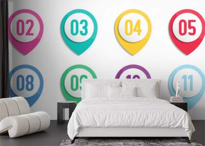 Set of number bullet point markers 1 to 12 with shadow Wall mural