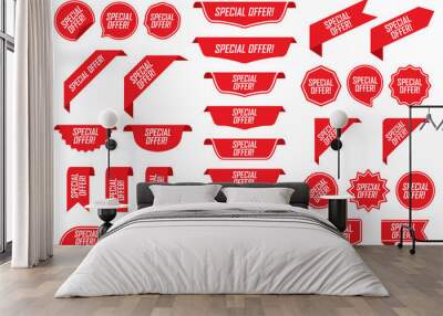 Set of special offer labels in red isolated on white background. Vector illustration Wall mural