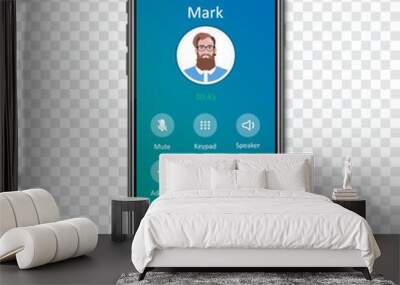 Smartphone call app interface template on a transparent background. Incoming call concept. Vector illustration Wall mural