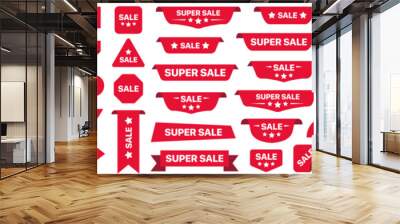 Super sale red label isolated on white background. Set of super sale badge ribbon. Sticker, tags, badge, ribbon for promotion Wall mural