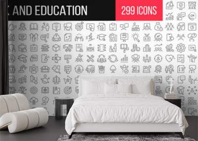 Teamwork and education linear icons collection. Big set of 299 thin line icons in black. Vector illustration Wall mural