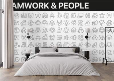 Teamwork and people linear icons collection. Big set of more 250 thin line icons in black. Teamwork and people black icons. Vector illustration Wall mural